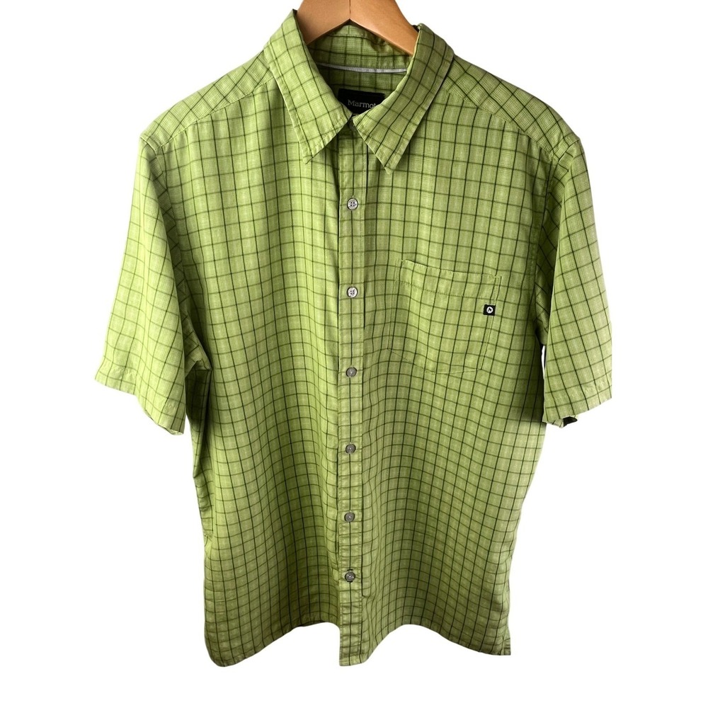Marmot For Life Lime Green‎ Check Button Shirt Outdoors Hiking Size Large Men's